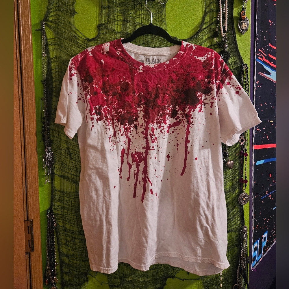 Blood Stained Splatter White and Red Horror Unisex T-Shirt by Black Matter